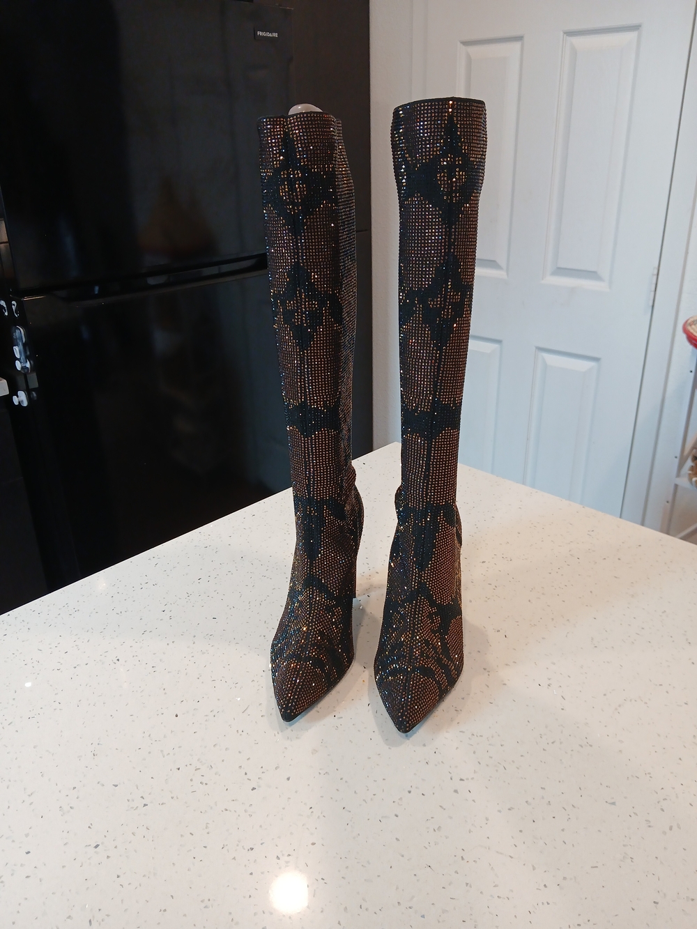 Aldo Black and Brown Studded Over-the-Knee Pointed Boots Sz 9